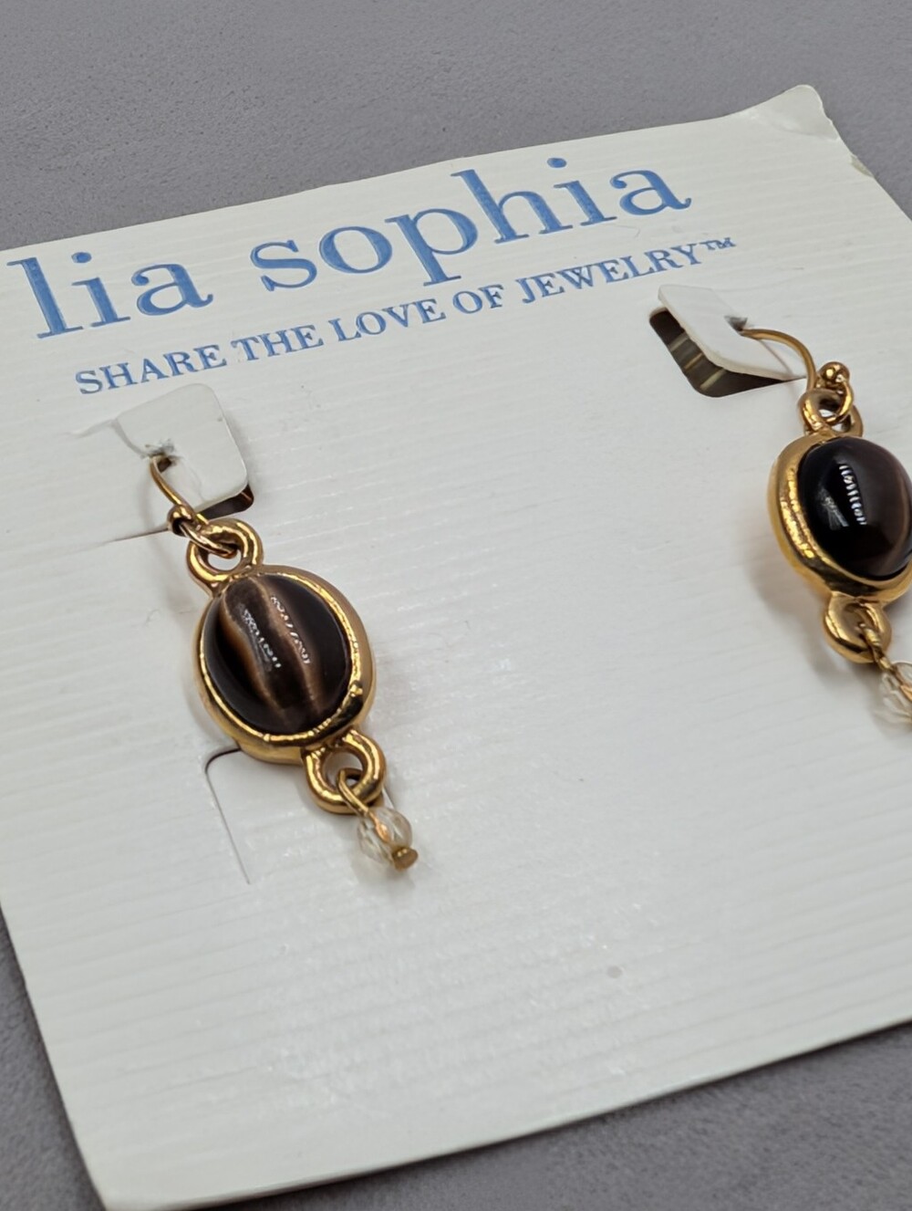 Lia Sophia Brown Cabochon Gold Tone Drop Earrings | 0142